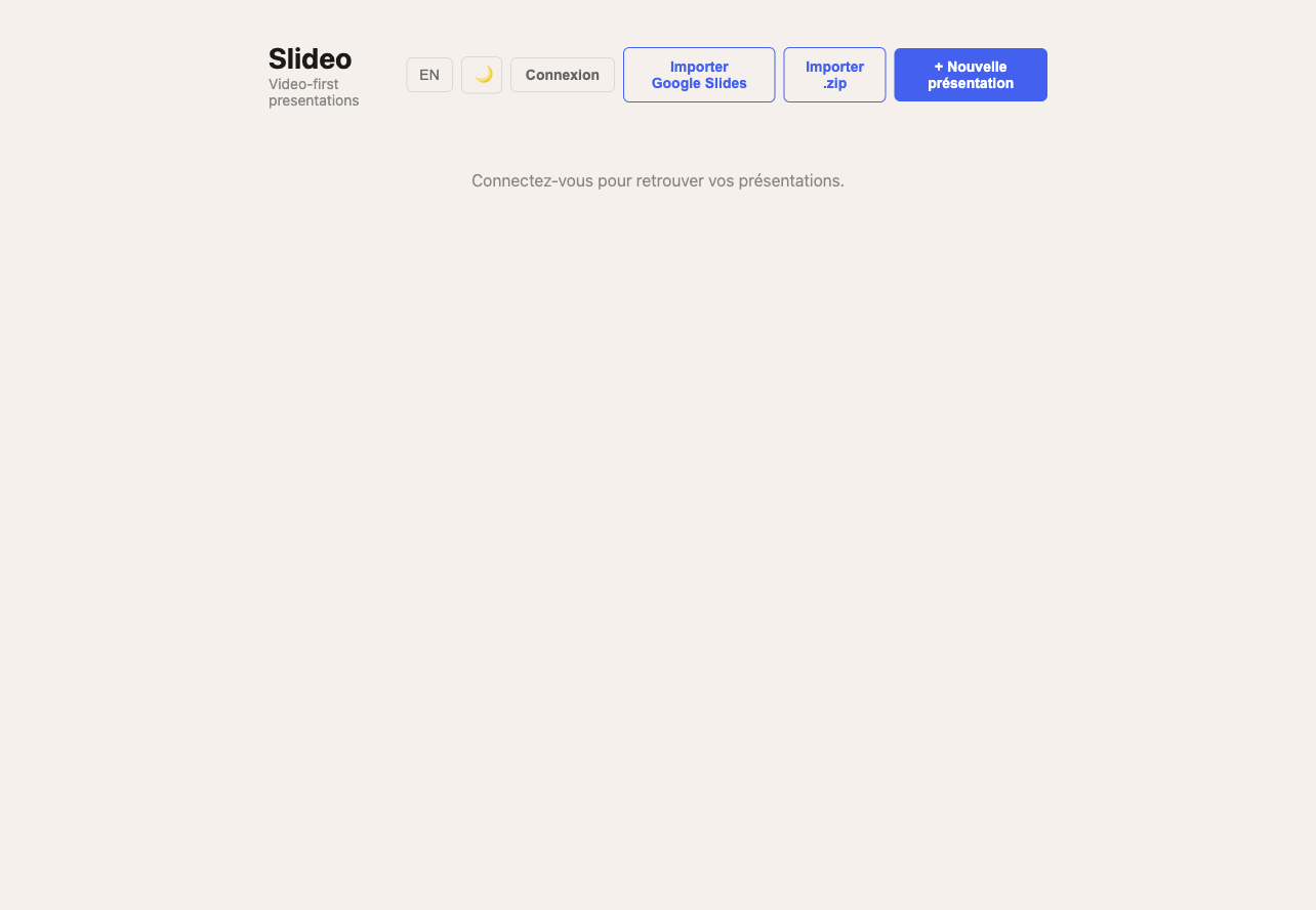Slideo — page d'accueil